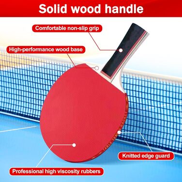 Набір для пінг-понгу JurciCat: 2 ракетки, 3 м'ячі, сумка. Підходить для гри в приміщенні та на вулиці. Довга ручка.