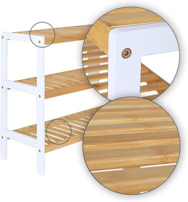 Dibea Shoe Rack with 3 Shelves, Shoe Cabinet, Bamboo Shelf, Standing Shelf, Kitchen Shelf, Living Room Shelf, 70x26x55 cm, Natural/White