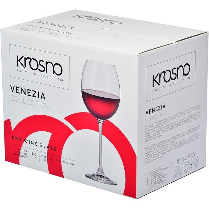 Набір склянок Krosno Rot Venezia 350 мл (6 шт.) | Стійке до миття в посудомийній машині скло, без свинцю