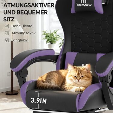 Ігрове крісло Racing Ergonomisch з підніжкою та масажним поперековим подушкою, навантаження до 150 кг, екошкіра, офісне крісло (Чорно-фіолетове)