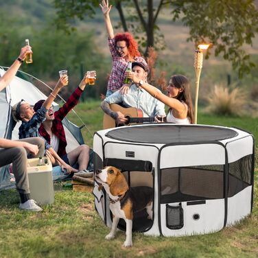 PETSFIT Розкладний вольєр для цуценят та дрібних тварин: собак, котів. Розкладний вольєр для собак з водонепроникним дном, система Pop-up, безпечний дизайн, сірий/зелений, 92 x 64 x 53 см (S, сірий)