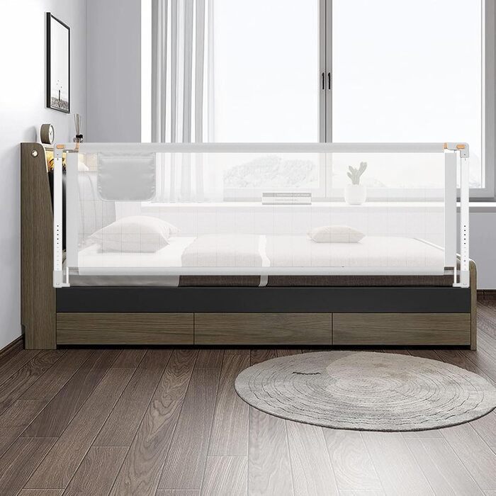 YIKANWEN Retractable Baby Bed Rail Guard - 200cm, Solid Wood Compatible, for Kids 0-10 Years