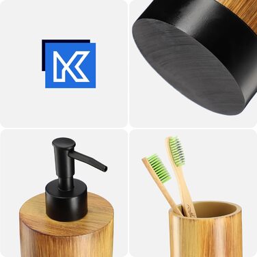 Набір для ванної кімнати KADAX: мильниця та стакан для зубної пасти з імітацією дерева (чорний)