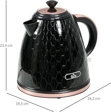 Електричний чайник HOMCOM 1.7 л, нержавіюча сталь, 360° обертання, фільтр від накипу, захист від сухого кипіння, автоматичне відключення, BPA Free, 2200W, чорний