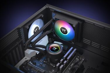 Система водяного охолодження Thermaltake TH280 V2 Sync AIO з дзеркалом Infinity, 2x 140mm вентилятори PWM, високий тиск 3.02 mmH₂O, підтримка синхронізації з материнською платою Intel/AMD (Чорний, 120mm, ARGB)