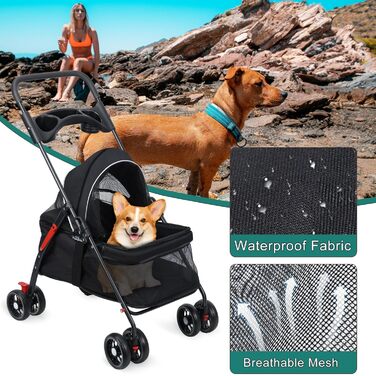 Дитяча та собача коляска 2-в-1, складна, чорна: для собак та дітей