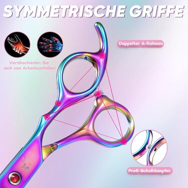 Професійна ножиця Chunker для грумінгу собак середніх та великих порід, з японської сталі 440C, кольорова (Rainbow)