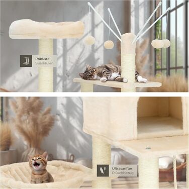 Тектейк® Крізьоверх XXL для котів, великий, з аксесуарами: лежанки, гамак, будиночок, іграшки, мотузка з сизалю, ствол для дряпання, котячий комплекс, котячий дряпкач, висота приблизно 165 см - сірий (Бежевий | № 402932)