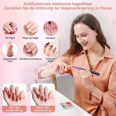 Електричний набір для манікюру та педикюру NailGirls 11 в 1, 35000 RPM, рожевий