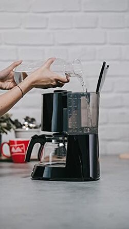 Кавомашина Melitta Enjoy Top з таймером, 10 чашок, чорний колір, скляна колба, функція Tropfstopp
