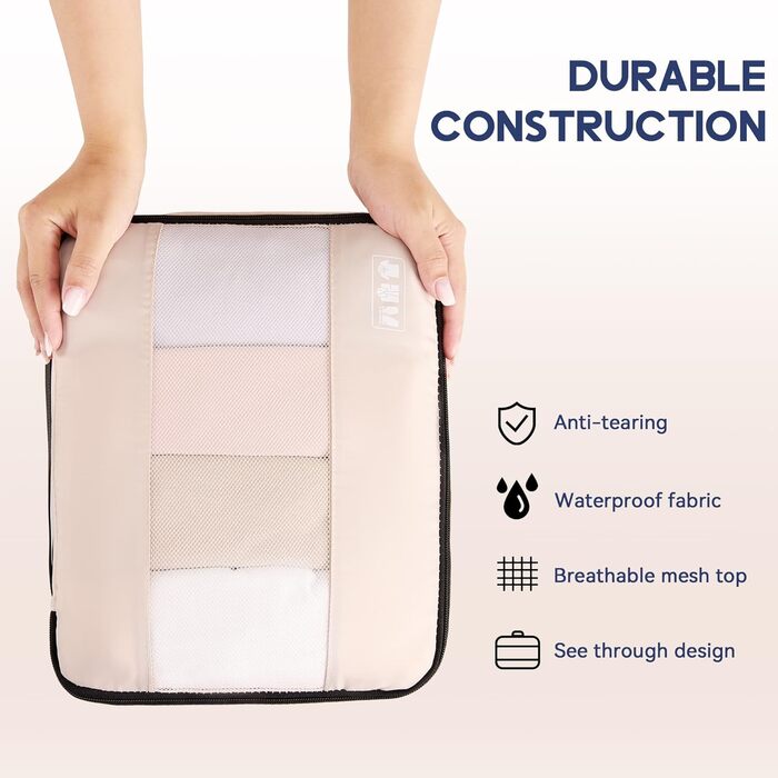 Органайзер для валізи MURISE, 8 шт. - Packing Cubes для подорожей, набір для організації речей у валізі, з мішечком для взуття та косметички, бежевий колір