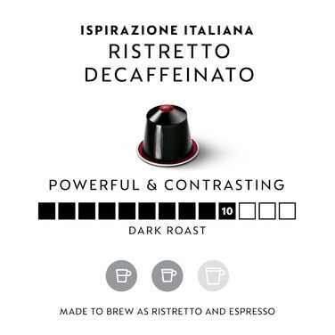 Кава Nespresso Original Ristretto Decaffeinato, 50 капсул, темна обсмажка