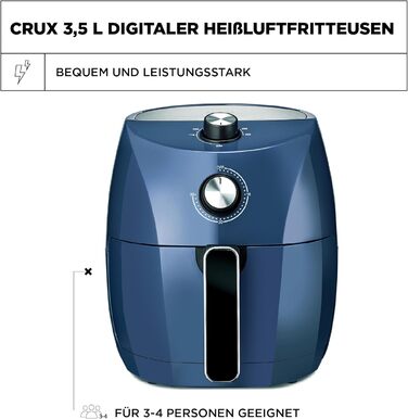 Фритюрниця Crux 3.7QT ручна, не потребує олії, швидке приготування, нержавіюча сталь/блакитний