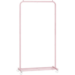 SONGMICS Clothes Rack, Rolling Garment Rack, Metal Wardrobe Stand, Rolling Wardrobe 91 cm wide, with Shelf, 2 Swivel Wheels with Brake, Rod Load Capacity up to 40 kg, HSR025A01 (Pastel Pink, 74x40.5x158cm)