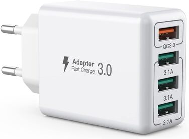 Блок зарядного пристрою USB C 40W з 4 портами, швидка зарядка PD+QC, для iPhone, Samsung, Tablet, білий (сірий)