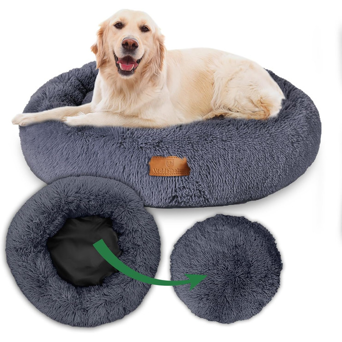 Ø 60 cm (S) Dog bed, cat bed, dog cushion, dog beds in multiple sizes, dog bed for large, medium, and small dogs, washable in light grey and dark grey for all dogs & cats (Ø 70 cm (M), Dark Grey)