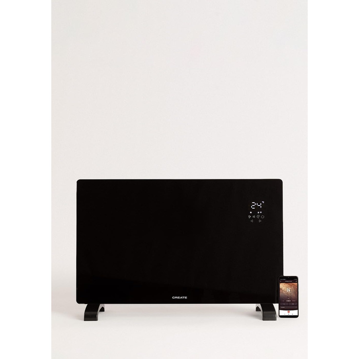 Електричний конвектор CREATE/WARM Crystal 2000W з WiFi, LED-touchscreen, 2 режими (2500W), чорний