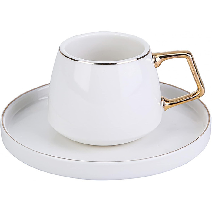 KARACA Saturn Gold Turkish Coffee Cups, Cappuccino Cups Set for 6 People, 12-Piece, White Gold, 6 Espresso Cups and 6 Saucers, Cappuccino Cups, Porcelain, Coffee Set