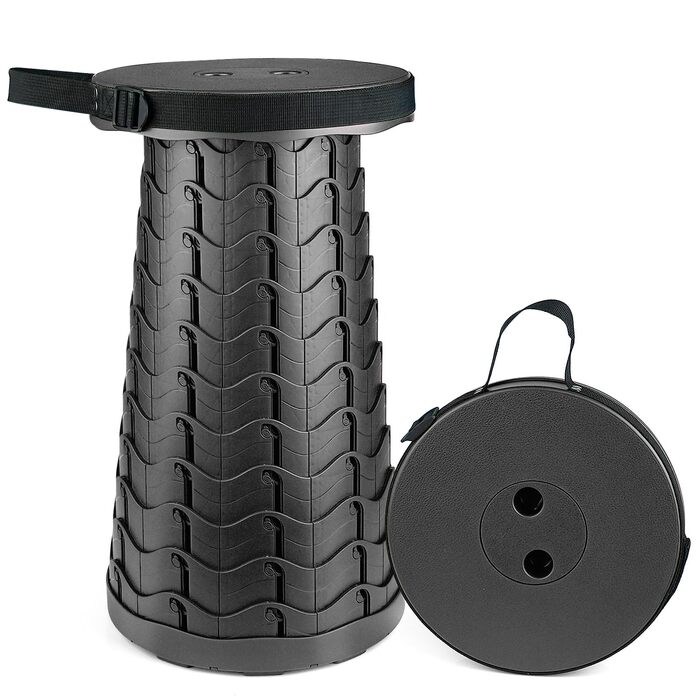 Трапляний розкладний стільчик-телескоп Hesanzol для кемпінгу, риболовлі, відпочинку на природі. Максимальне навантаження: 180 кг, чорний