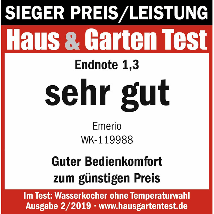 Електричний чайник EMERIO з боросилікатного скла, 1.7 л, синя LED-підсвітка, 2200 Вт, 360° підставка, без BPA