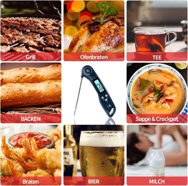 Цифровий термометр для м'яса DOQAUS: приготування на грилі, BBQ, варіння. Швидке зчитування, довга сонда, LCD-дисплей, автовимкнення