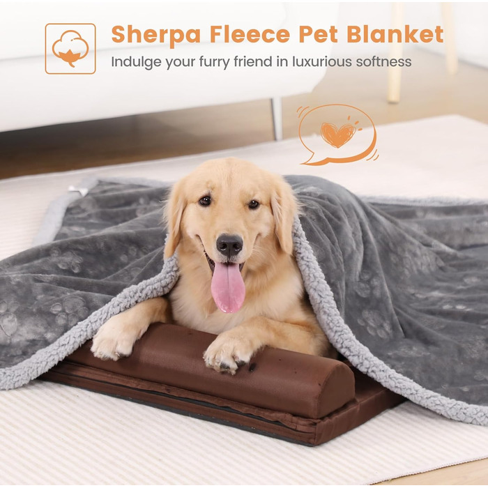 Водонепроникний коврик для собак PETTOM, 145 x 127 см, фліс Sherpa, захист дивану, миється, двосторонній, сірий колір