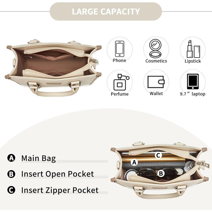 Сумка жіноча Miss Lulu середнього розміру через плече, бежева (4-2) з рельєфним малюнком лічі, з внутрішніми кишенями для роботи, відпочинку та повсякденного використання