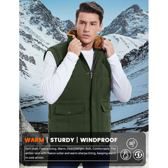 Чоловіча зимова куртка Magcomen з підкладкою з флісу, тепла, для відпочинку, термо, перехідна з багатьма кишенями (XXL, армійний зелений)
