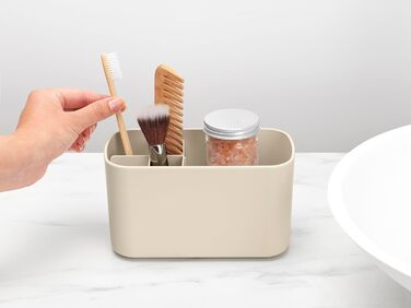 Полиці для ванної Brabantia Renew Soft Beige, підставка для раковини, тримач для зубних щіток, нековзна, корозійностійка, легко миється, 19,7x9,8x11 см