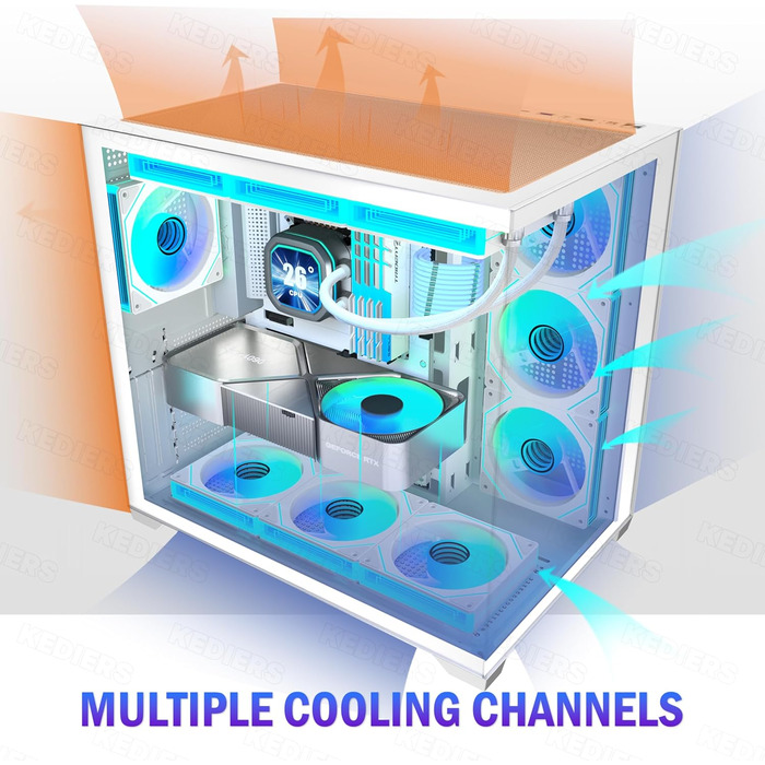 Корпус ПК KEDIERS G500 (білий) з 7 ARGB вентиляторами, Mid Tower, з подвійним загартованим склом, для геймінгу