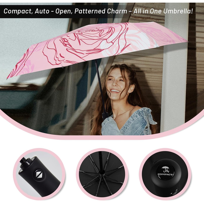 Компактна дорожня парасолька SY Winddicht: автоматична, легка, незламна. Виробник продає. Висока якість за доступною ціною (C-Rosa Rose)