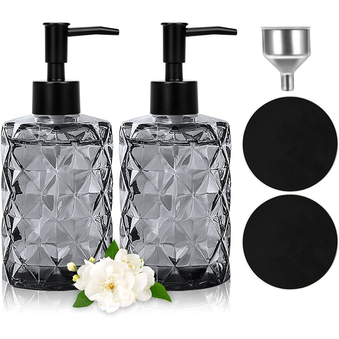 Диспенсер для мила чорний скляний для ванної кімнати та кухні, 330 мл. Помпа з нержавіючої сталі, підставка. Vintage стиль