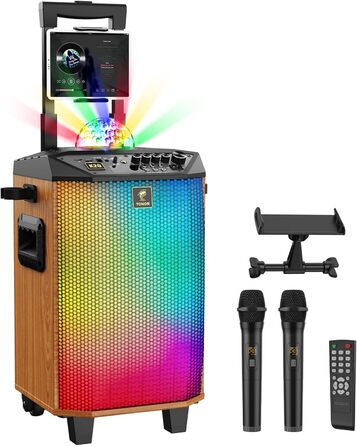 Караоке система TONOR K20 з 2 мікрофонами, Bluetooth, світлодіодна куля, для дому та вулиці