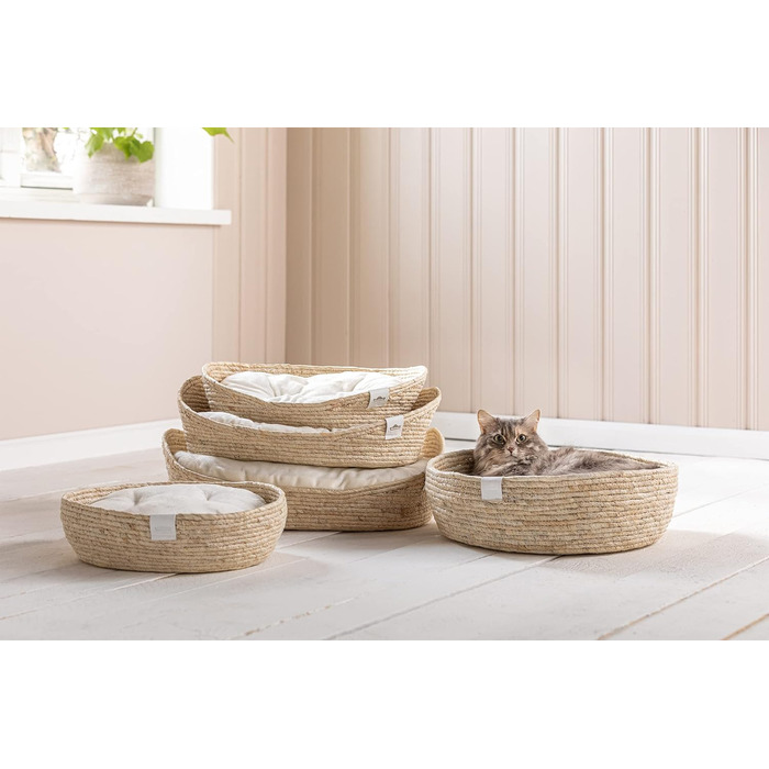 Преміум ліжко Dehner Lovely для собак та котів, глибокий сон, 54 x 43 x 18 см, натуральні матеріали, білий/бежевий