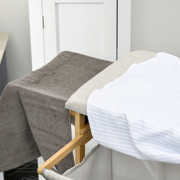 HOMCOM Laundry Basket 57.4 L Laundry Collector with Ironing Board and Iron, Laundry Box with 3-Tier Shelf, Pull-Out and Removable Bag