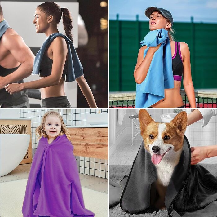 Набір рушників з мікрофібри PUWOWYE (2 шт.): великий (160x80 см) + маленький (80x40 см), швидковисихаючі, для спорту, фітнесу, сауни, пляжу, подорожей та відпочинку на природі (ясний блакитний)