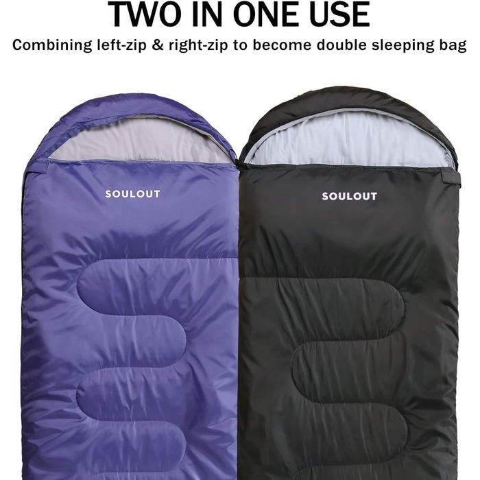 SOULOUT 3-4 Season Sleeping Bag - Waterproof Lightweight Sleeping Bag for Camping, Travel & Outdoor Activities - Ideal for Adults & Kids - 220 x 83 cm Dark Grey / Left Zip