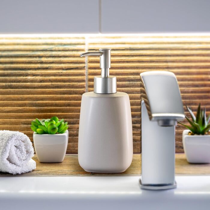 Дозатор для мила KADAX: керамічний диспенсер для рідкого мила, мийного засобу та лосьйону для ванної та кухні (Бежевий)