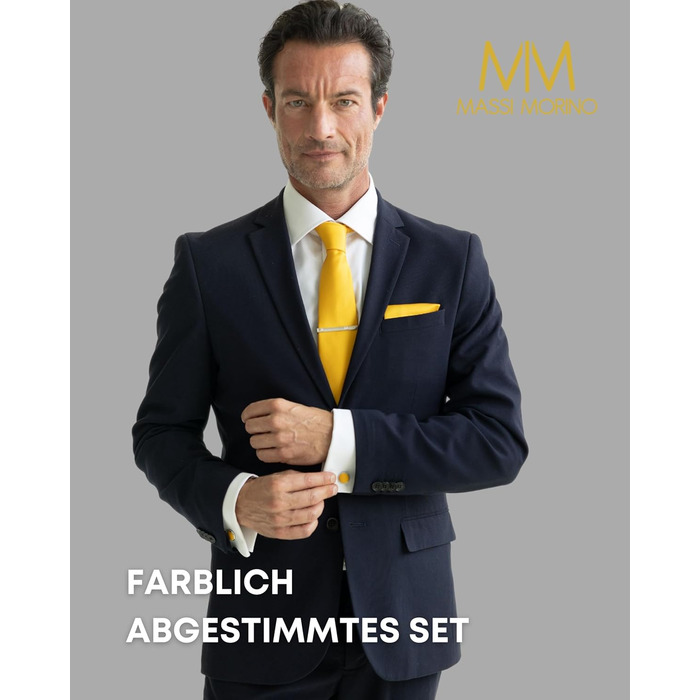 Набір краваток Massi Morino для чоловіків з кишеньковим хустиною, краватковою голкою та запонками, подарункова коробка - ідеально на весілля, жовтий, універсальний розмір