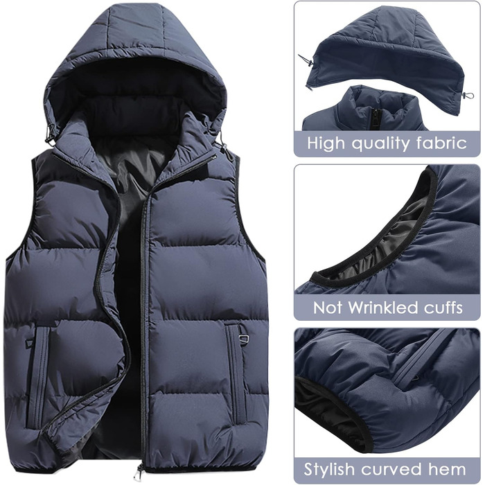 Чоловіча жилетка SeaUr з пухозаповнювачем, водонепроникна, легка, з капюшоном та кишенями, зелена (M, сіра)