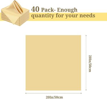 Champagne Satin Napkins Cloth 40 Pieces Square 20 x 20 inches Soft, Smooth Fabric Table Napkins Washable Satin Cloth Napkins for Weddings Parties Vacations Dinners Thanksgiving
