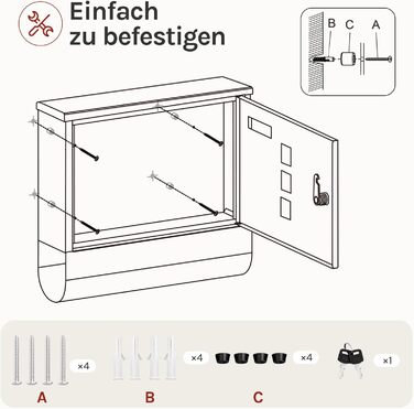 Поштовий ящик WOLTU з газетницею та оглядовим вікном, персоналізований, настінний, з замком та 2 ключами, сірий, 37x37x10.5 см