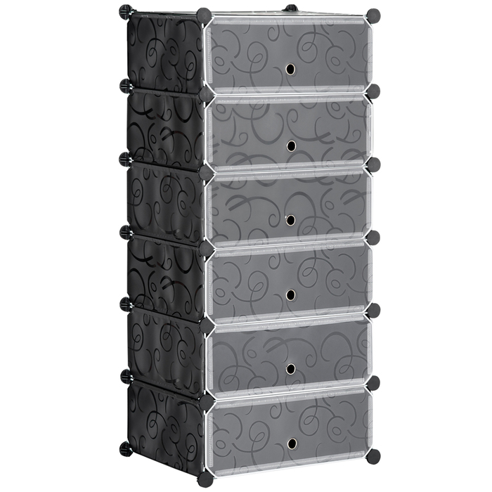 HOMCOM Shoe Rack Storage Box DIY Stackable Shelf for 6 Pairs of Shoes, Plastic/Steel, Black+White, 49x36.5x108cm | Aosom