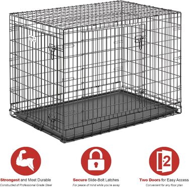Кія для собак Midwest Homes Ultima Pro Series 748UP: міцна, з подвійними дверцятами, металева, 122 см, з роздільником, захистом для підлоги та мискою