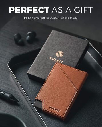 Чоловічий гаманець-картхолдер VULKIT з RFID-захистом, сліма металевий кейс з відділенням для купюр та монет, коричневий
