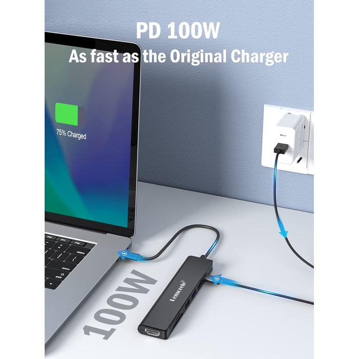 Lemorele Док-станція USB C хаб 11 в 1: 2*HDMI 4K, 3 USB 3.0/2.0, VGA, PD 100W, Audio, SD/TF, для Windows, MacBook, Dell, HP, Lenovo, Surface