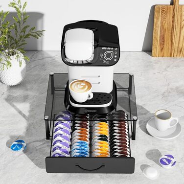 Тримач для капсул Tassimo (64 шт) з металевим ящиком для кавових капсул | Тримач, диспенсер, стійка | Скляний, сірий