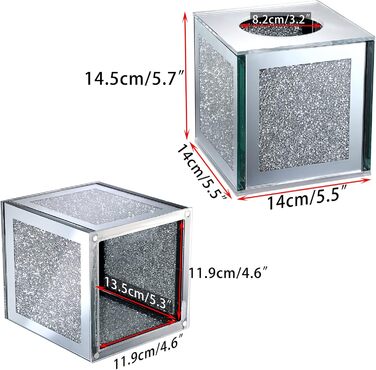 BTSKY Glittering Glass Cube Tissue Box with Crushed Crystal Diamonds for Home Decoration, Table Napkin Holder, Square Tissue Organizer