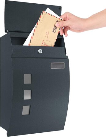 Поштовий ящик настінний SONGMICS з вікном, для імен та 2 ключів, сірий антрацит GMB030G02