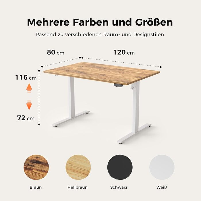 Регульований за висотою стіл Agilestic: електричний, з пам'яттю, ергономічний, для роботи, 120x80 см, білий